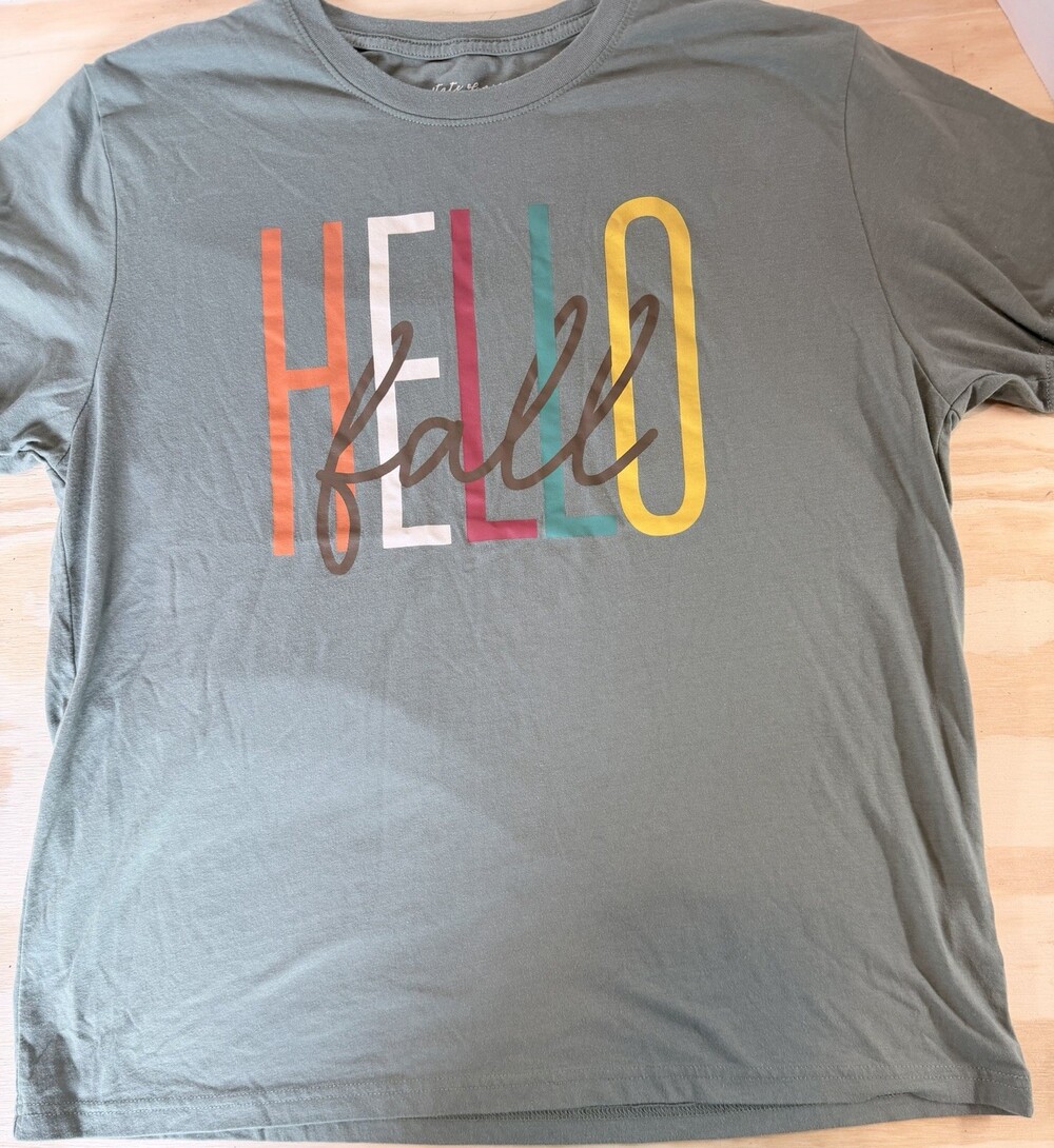 Hello Fall T-shirt, Olive Green, Size Large